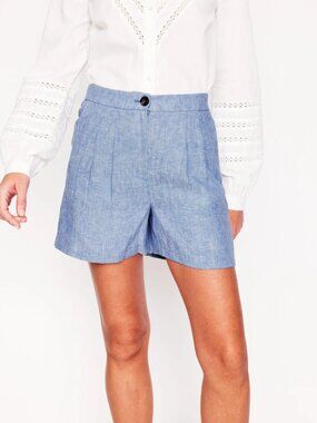 Boden Dulwich Linen 6" Shorts Blue Grey Chambray Size 6